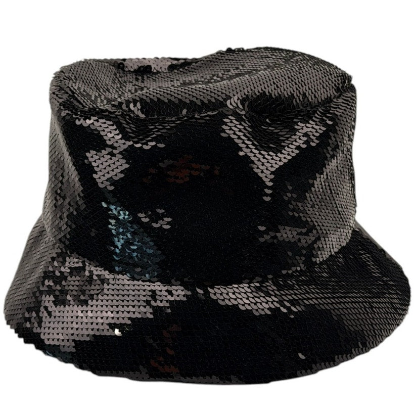 Prada logo-embellished sequined black bucket hat -LARGE