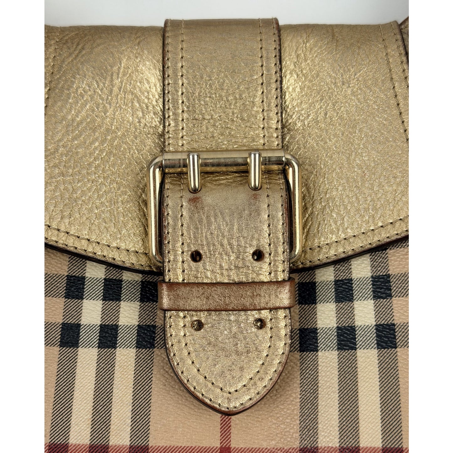 Burberry Burberry Haymarket Check Gold Coated Canvas Shoulder Bag