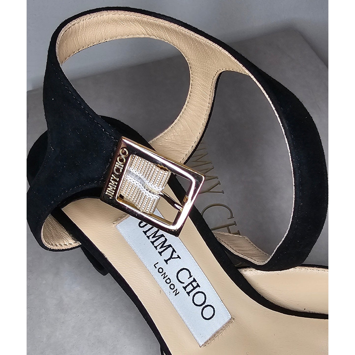 Jimmy Choo Black Suede Block Heels Ankle Strap Pointed Toe Shoes Size 36