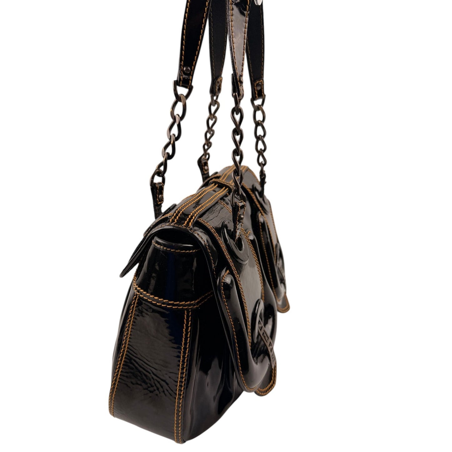 Fendi Black Patent Leather B Bag