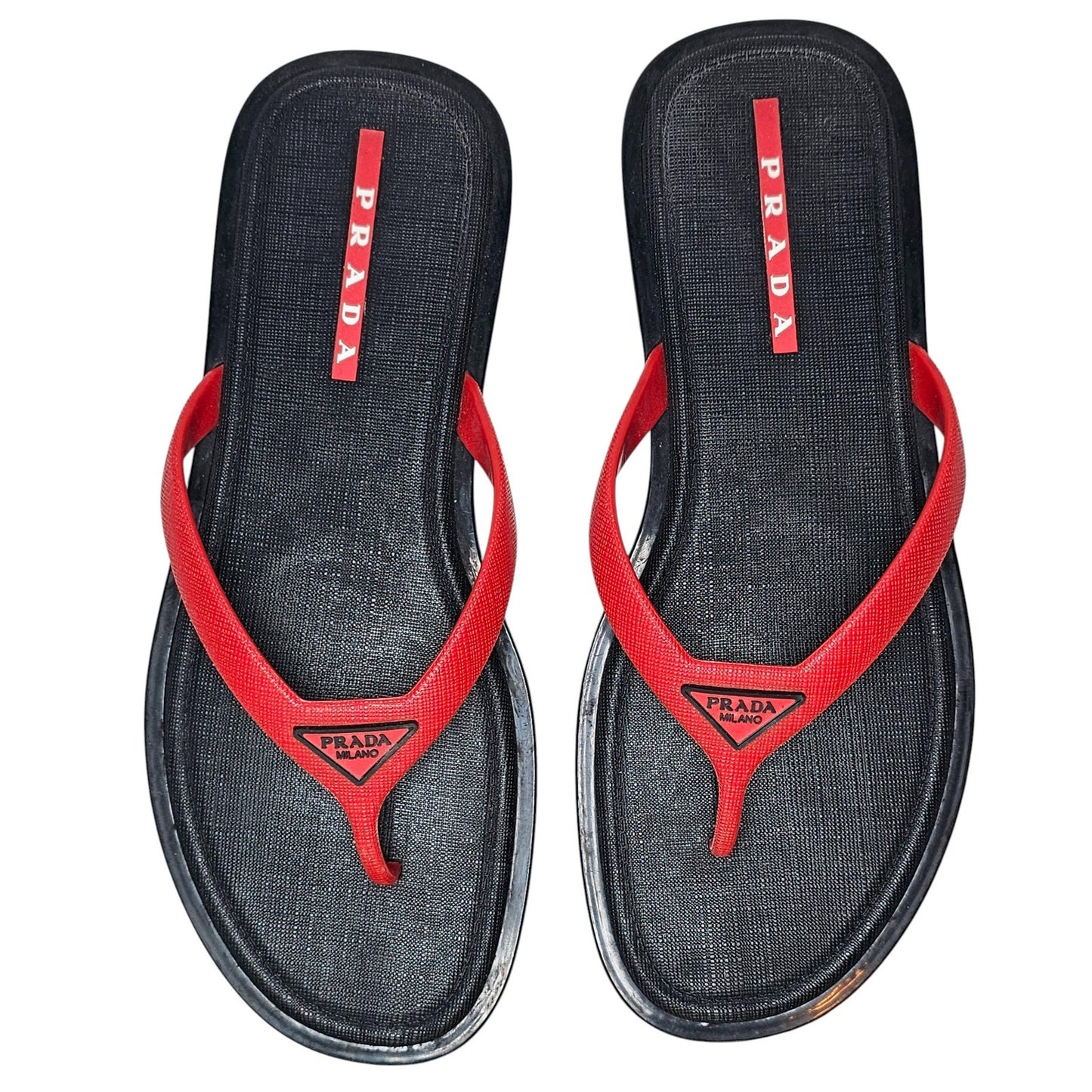 Prada Men's Sport Black & Red Rubber Thong Flip Flops
