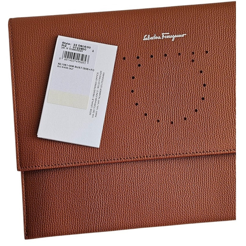 Salvatore Ferragamo Brown Pebbled Leather Clutch Bag