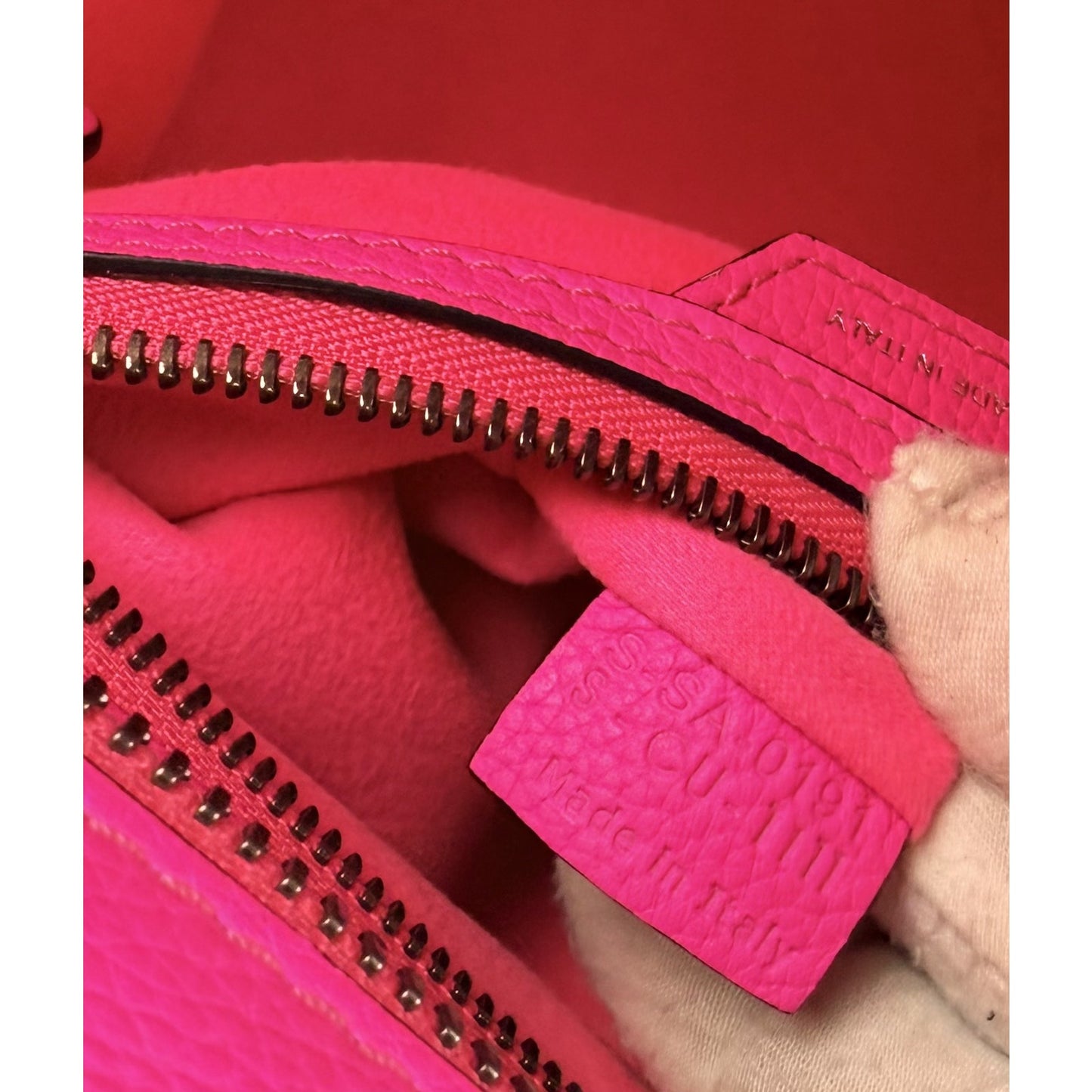 Celine Fluo Pink Drummed Leather Mini Luggage Tote Bag