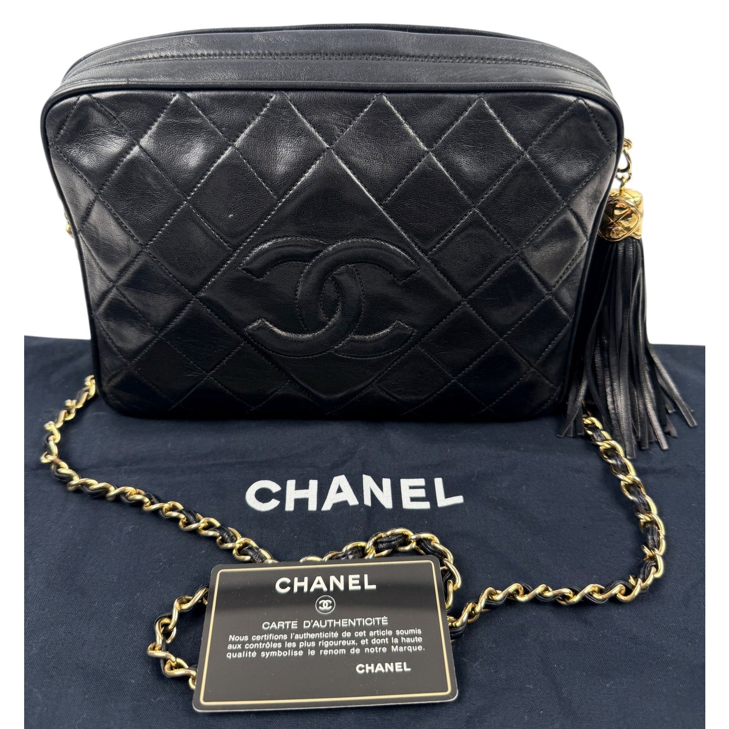 Chanel Black Quilted Leather Tassel Camera Bag