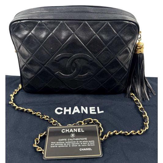 Chanel Black Quilted Leather Tassel Camera Bag