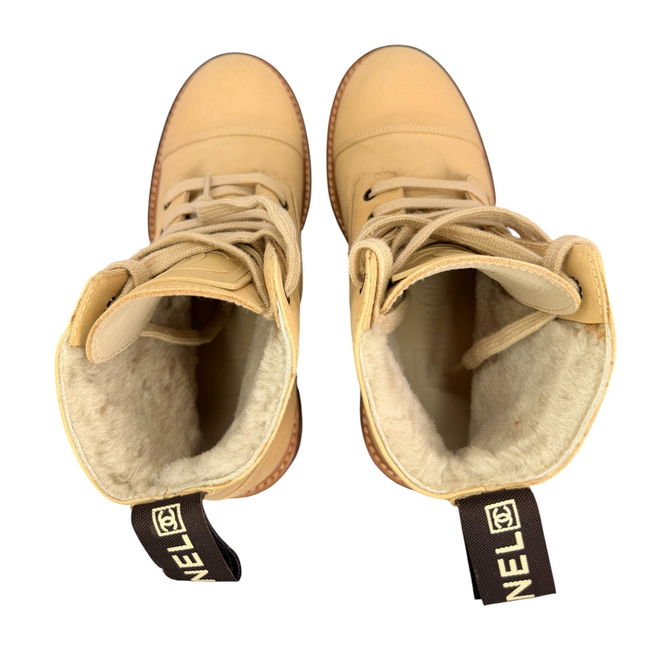 Chanel lace-up ankle boots Beige Sz 36
