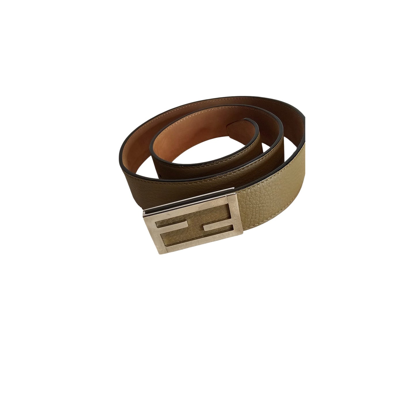 FENDI Baguette Sand Brown Calf Leather Silver Hardware Belt Size 90cm/36in