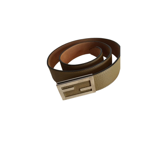 FENDI Baguette Sand Brown Calf Leather Silver Hardware Belt Size 90cm/36in