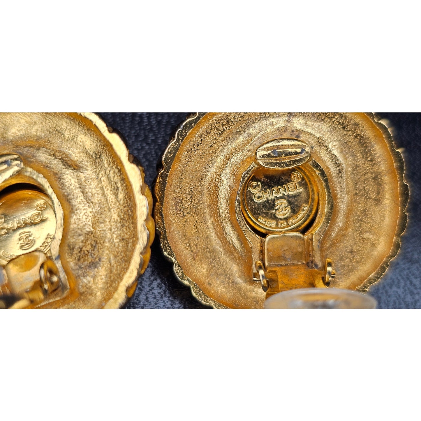 CHANEL Vintage Coco Mark Tiger Eye Earrings