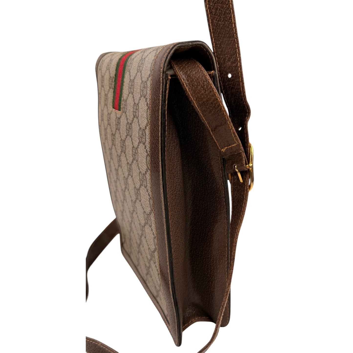 Gucci Vintage Vertical Canvas Shoulder Bag with Monogram and Stripes