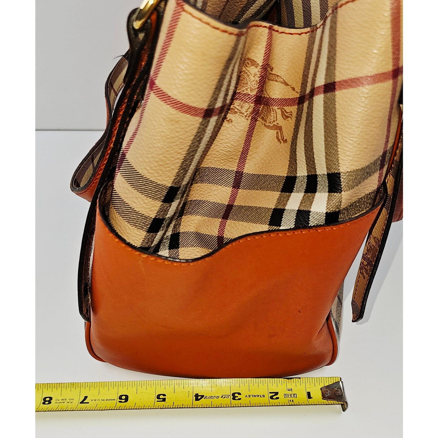 Burberry Orange Leather Haymarket Check Coated Canvas Canterbury Tote Bag
