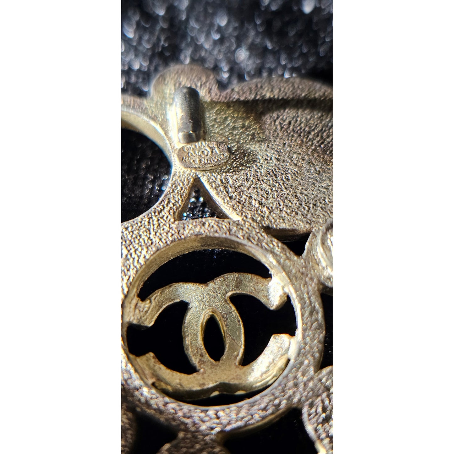 Vintage Chanel Metal Brooch with White Enamel CC Logos and Circular Detail