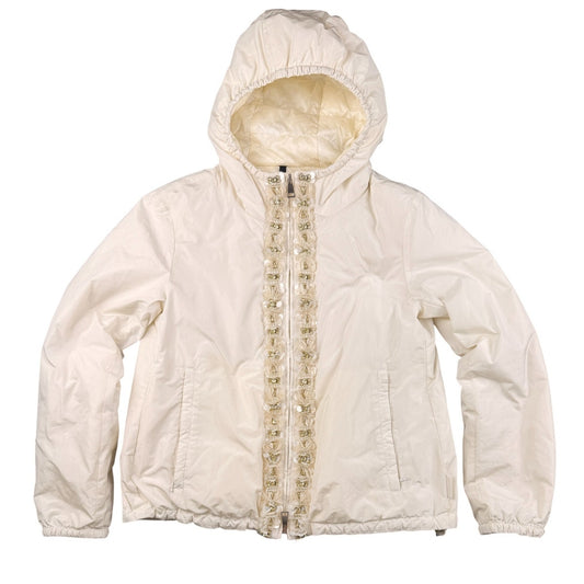 Moncler Argent Floral Rhinestone Polyester Down Jacket, Ivory S/M