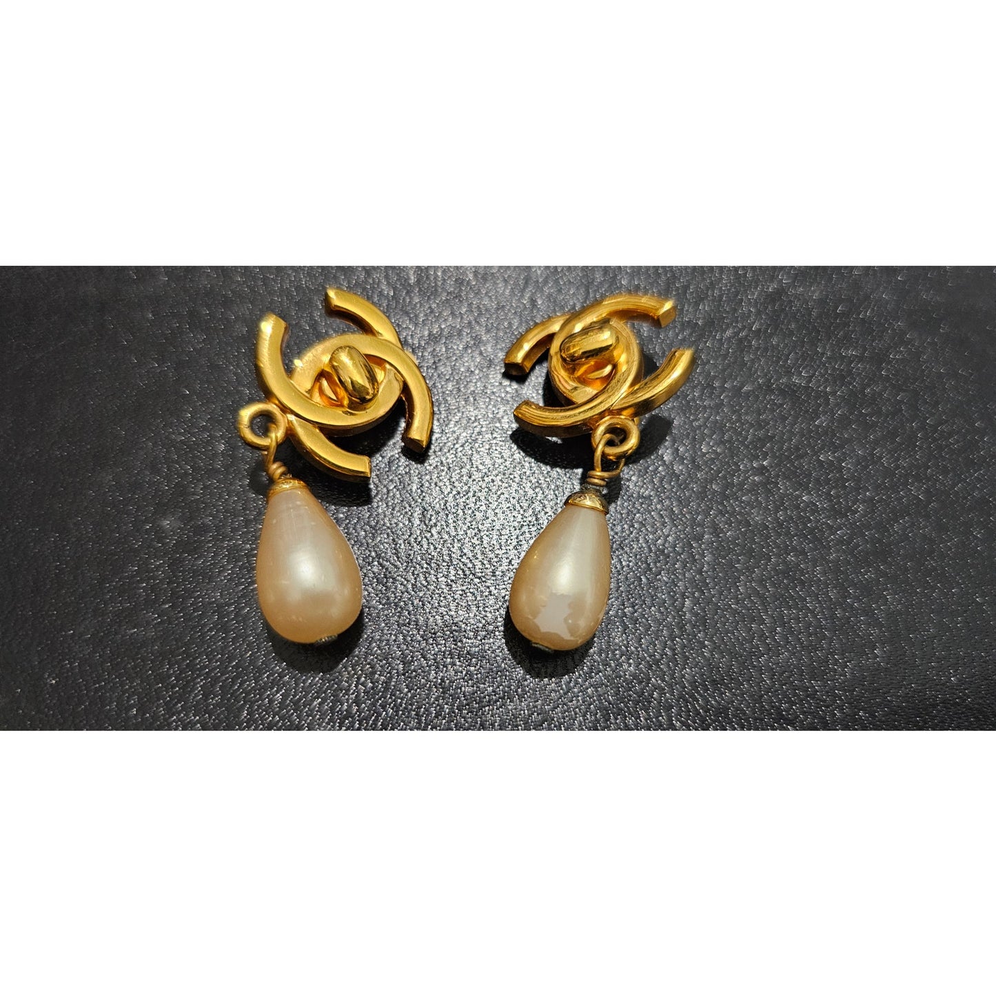 Chanel Classic CC Turnlock and Pearl Drop Earrings 24K Gold Plated