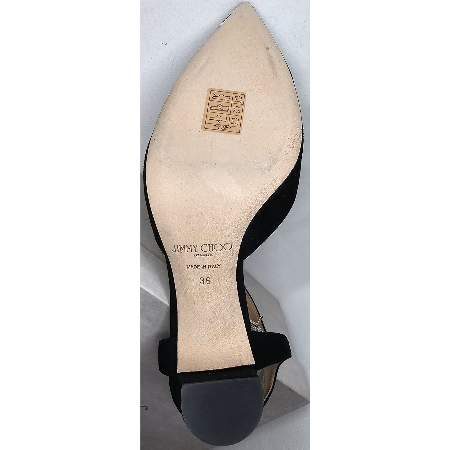 Jimmy Choo Black Suede Block Heels Ankle Strap Pointed Toe Shoes Size 36