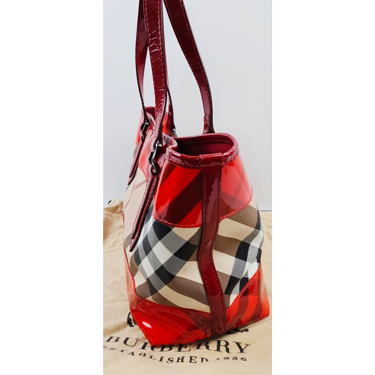 Burberry Red Nova Check Coated Canvas/Vinyl Tote