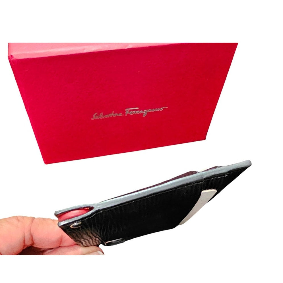 Ferragamo Gancini card holder with pull-out ID window Black and Red