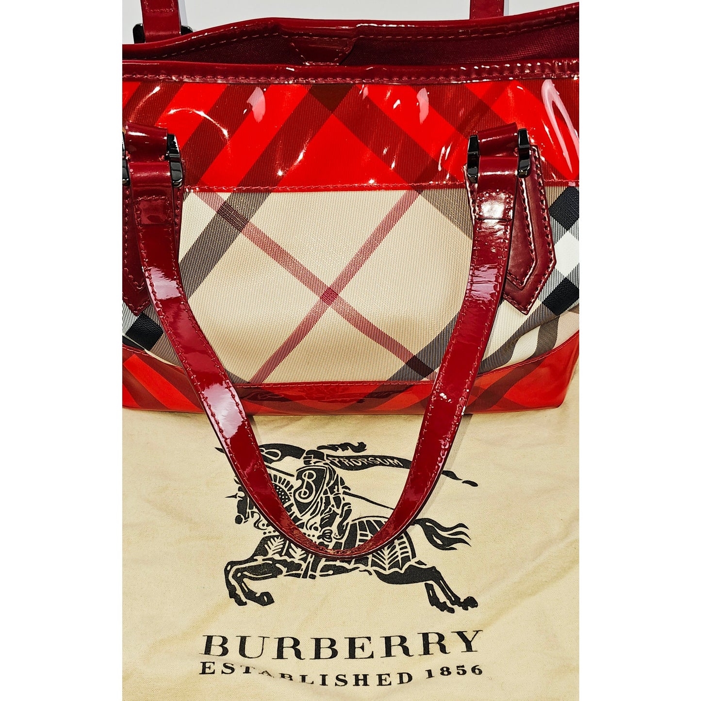 Burberry Red Nova Check Coated Canvas/Vinyl Tote
