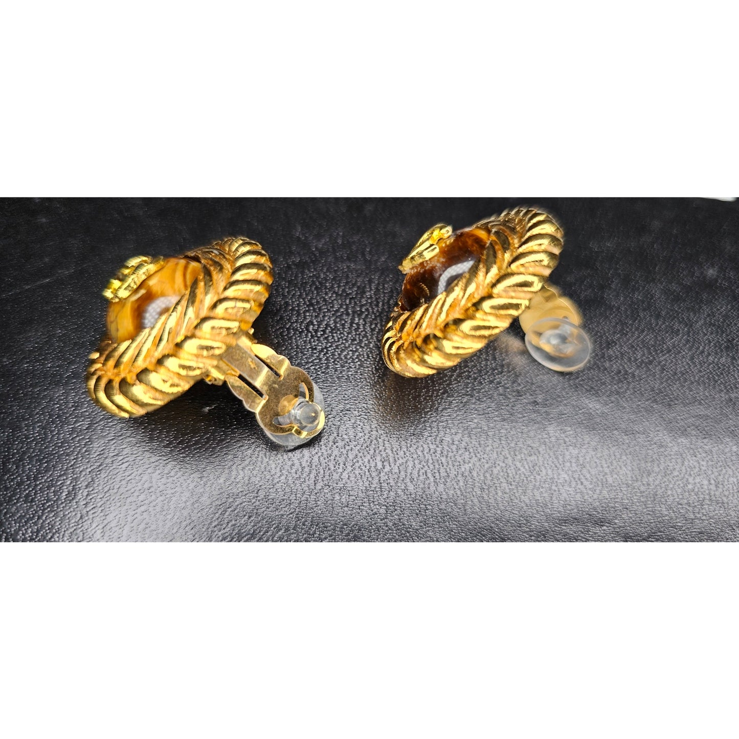 CHANEL Vintage Coco Mark Tiger Eye Earrings