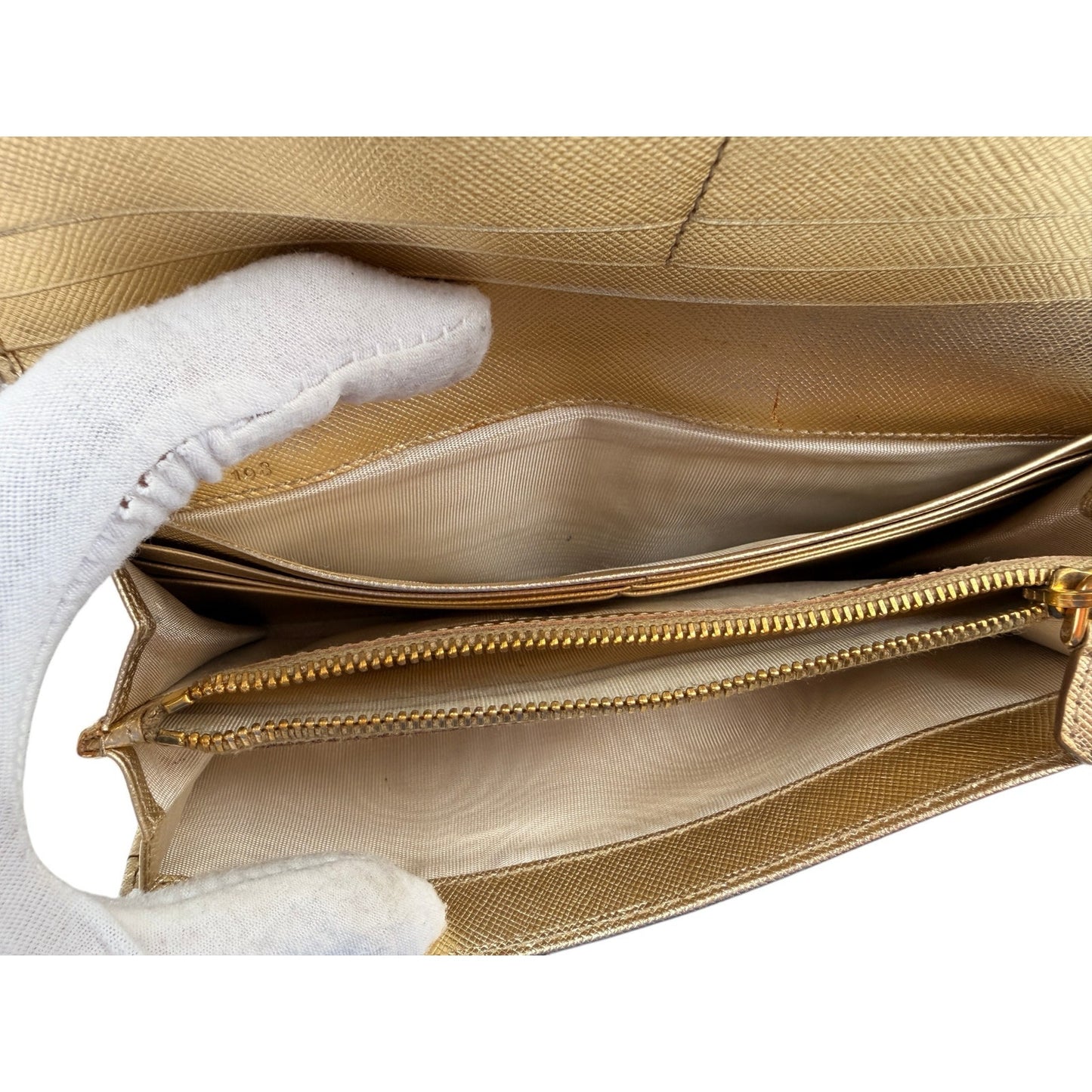 Prada Saffiano Metallic Leather Continental Wallet in gold