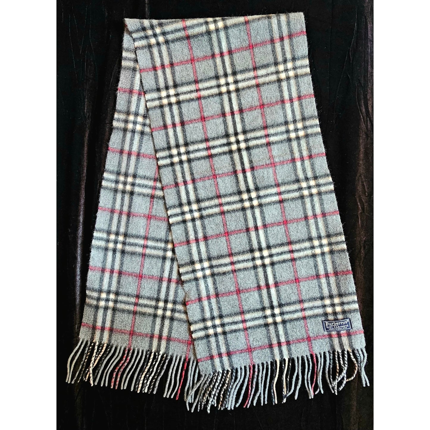 BURBERRYs of London 100% Cashmere Scarf Shawl Nova Check Grey Vintage Made in England