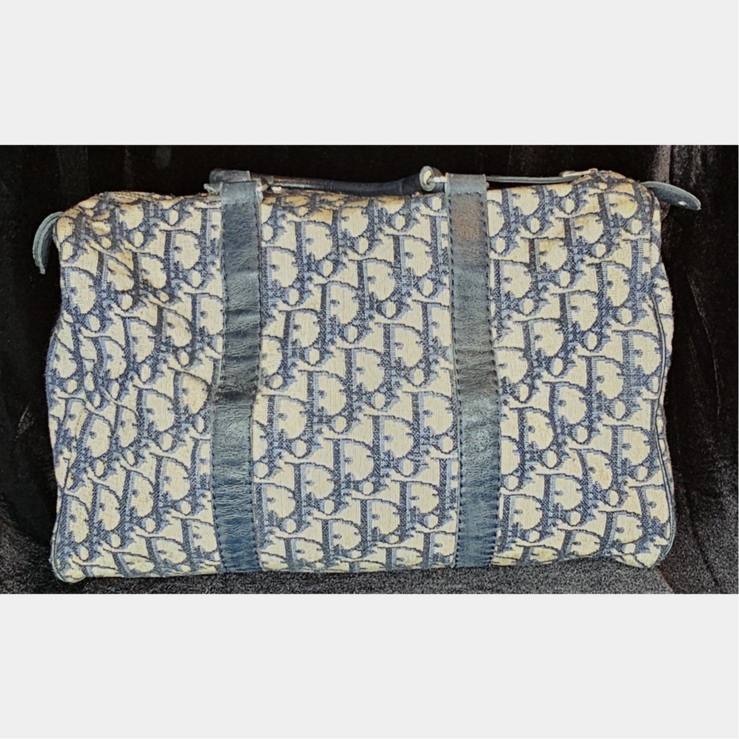 Christian Dior Vintage  Trotter Boston bag in navy blue canvas with leather trim