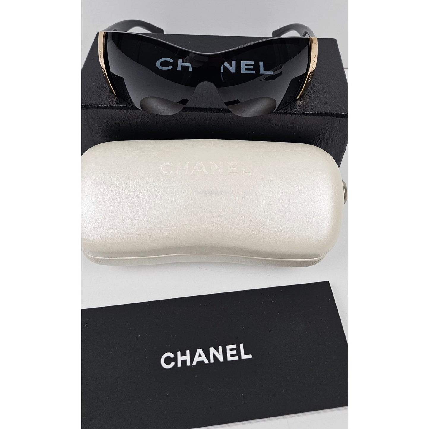 Chanel black 6009 Shield Sunglasses with gold detail