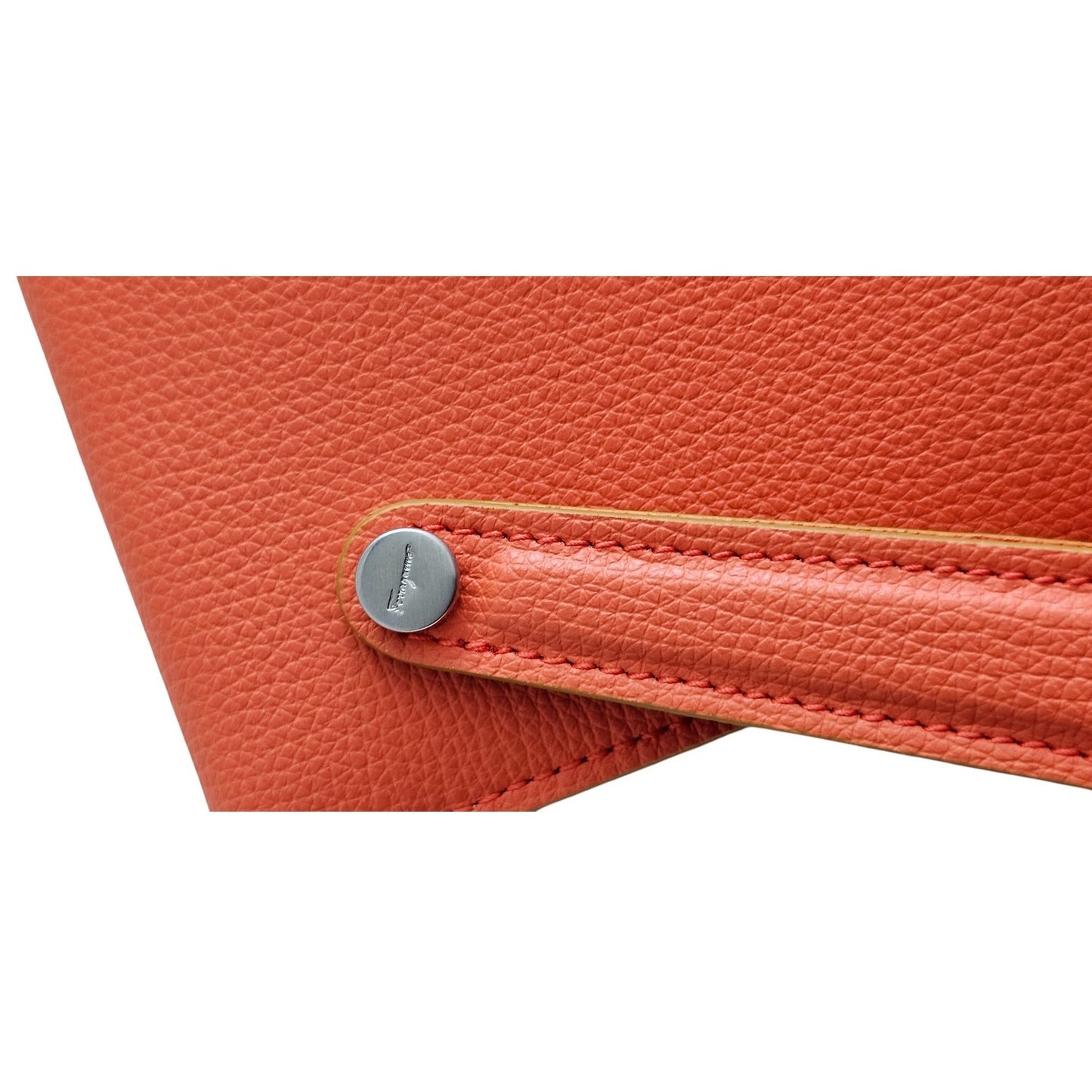 Salvatore Ferragamo Orange Pebbled Leather Clutch Bag