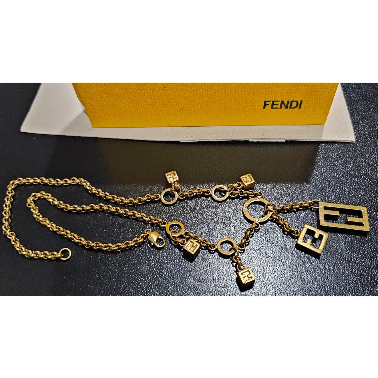 FENDI Necklace FF Pendant Gold Made in Italy Lobster Clasp Length: 16.5 in