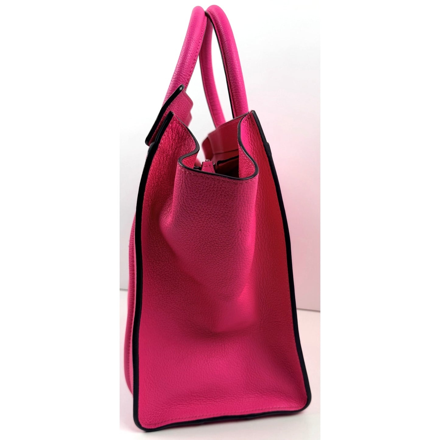 Celine Fluo Pink Drummed Leather Mini Luggage Tote Bag