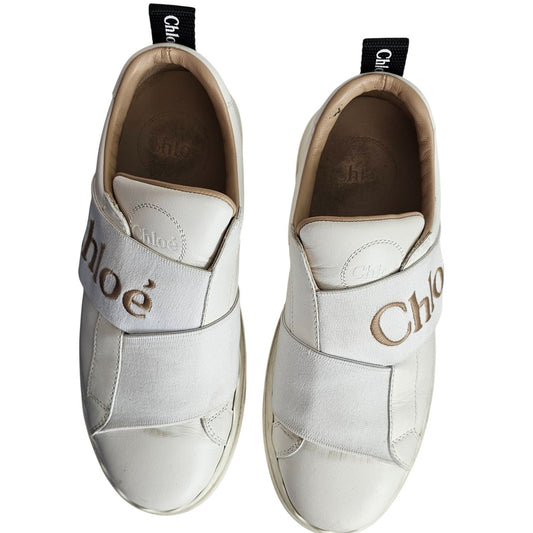 Chloé Lauren logo-strap leather slip-on sneaker Size 35