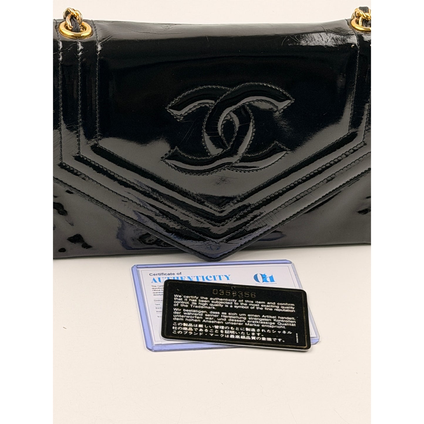 Chanel  Vintage CC Black Patent Envelope Flap Bag