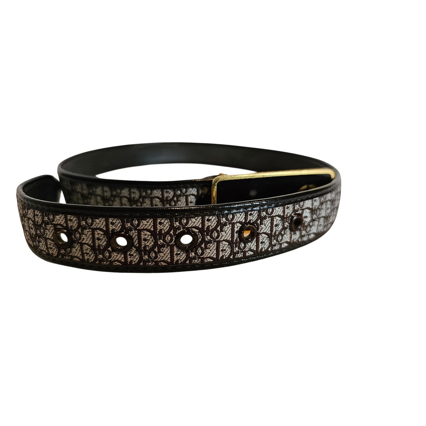 Christian Dior Vintage Women's Belt in Brown Leather/Canvas with a gold-tone CD buckle.