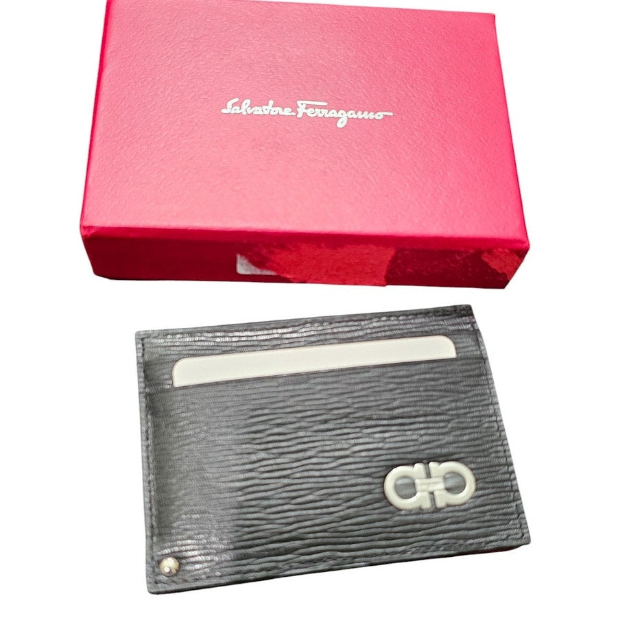 Ferragamo Gancini card holder with pull-out ID window Black and Red