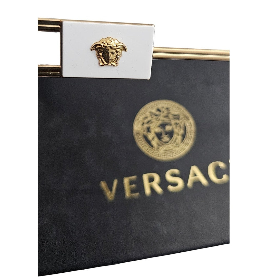 Versace men's VE2251 navigator/pilot sunglasses in a gold-tone steel frame with a white brow bar and dark grey lenses