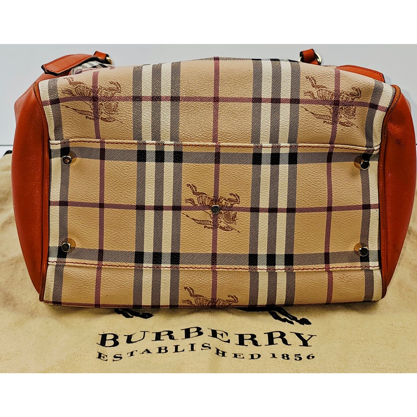 Burberry Orange Leather Haymarket Check Coated Canvas Canterbury Tote Bag