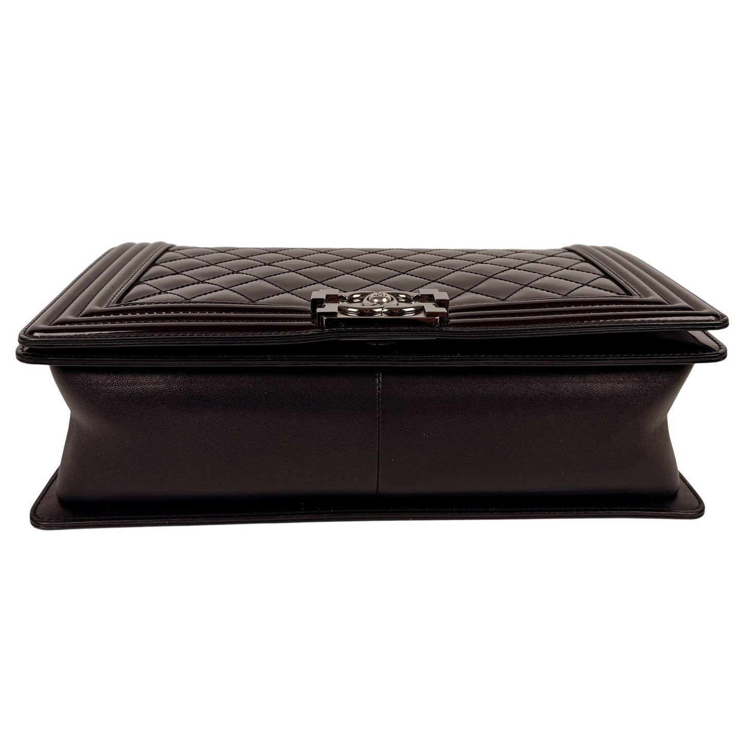 Chanel Boy New Medium Flap Bag in a Brown Patent Leather with Silver-Tone Hardware
