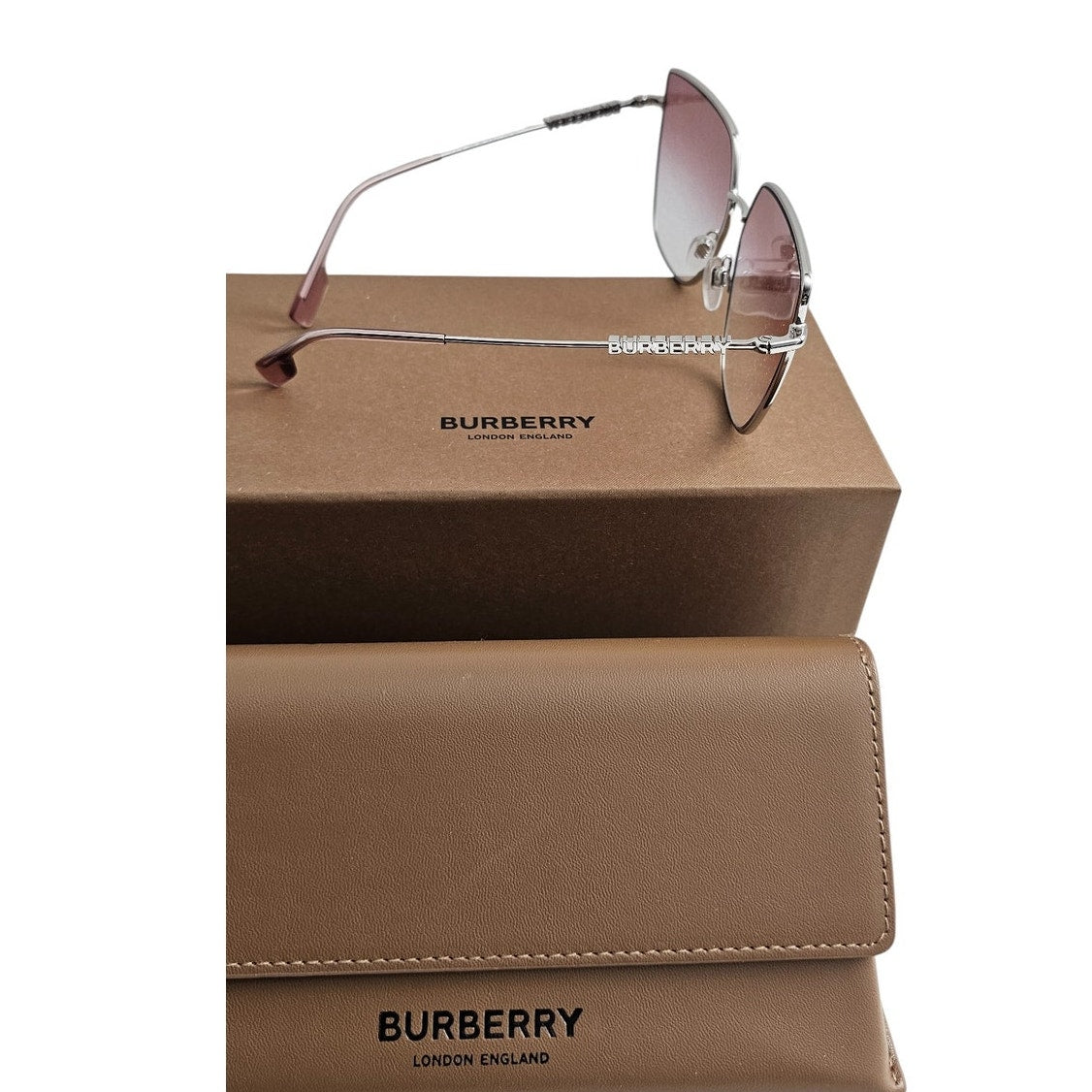 Burberry BE3143 Alexis Metal Sunglasses in Silver Pink