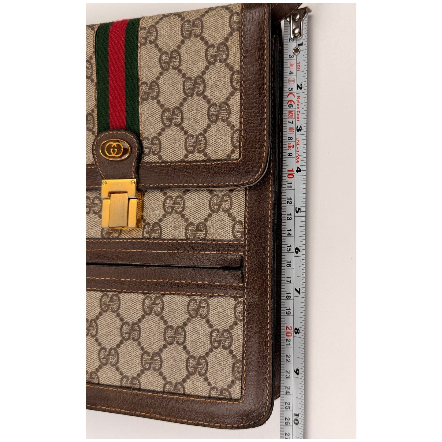 Gucci Vintage Vertical Canvas Shoulder Bag with Monogram and Stripes