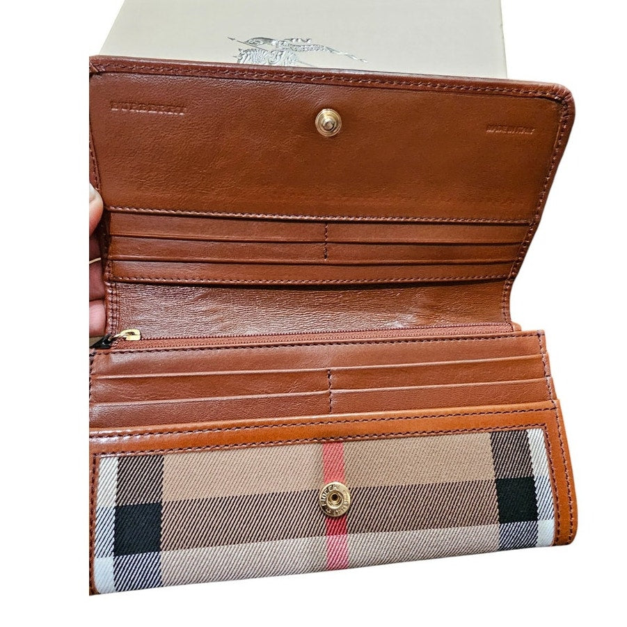 Burberry Brown/Beige House Check Fabric and Leather Leighton Continental Wallet