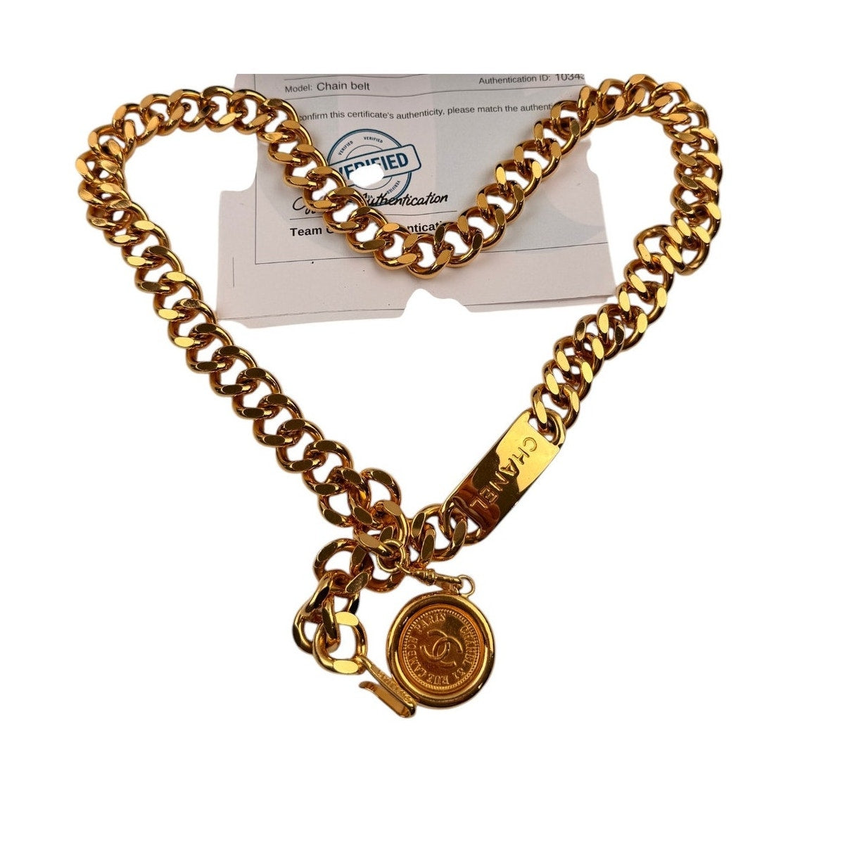 CHANEL Logo ID 24K Gold Plated Chain Belt Necklace Vintage