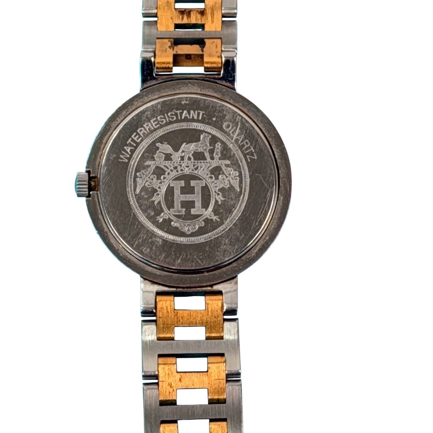 Hermès Clipper vintage two-tone watch H-link stainless steel and gold-plated bracelet