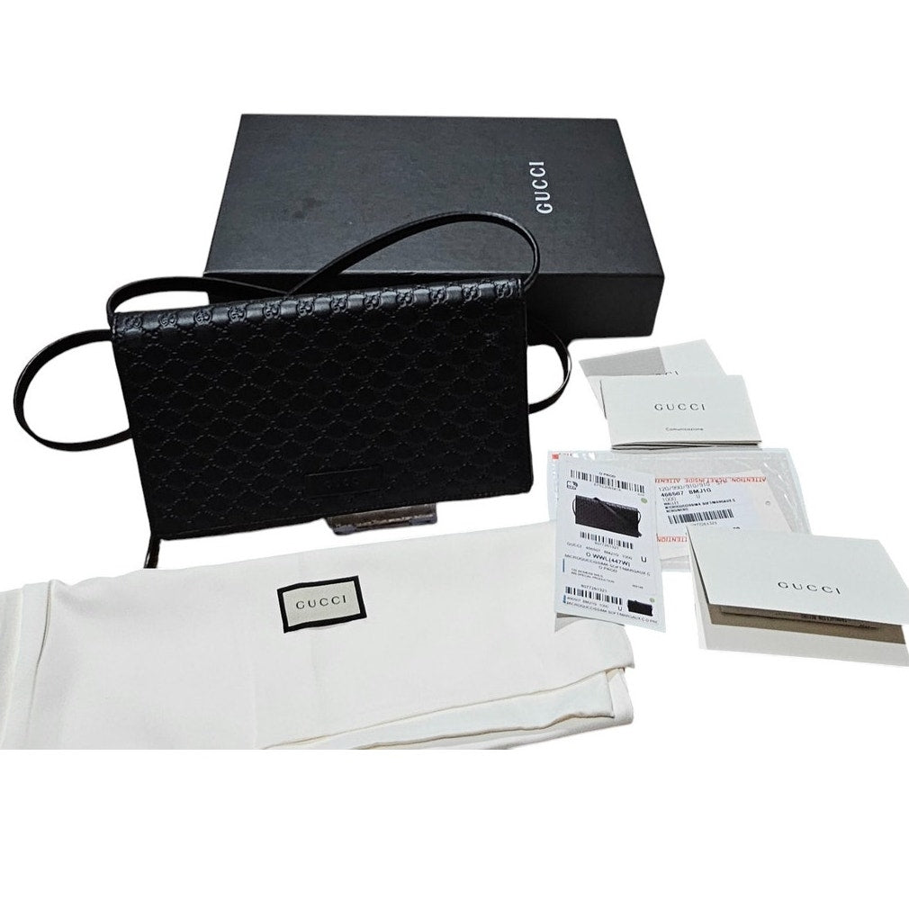 Gucci  Microguccissima Crossbody Wallet on Strap Black