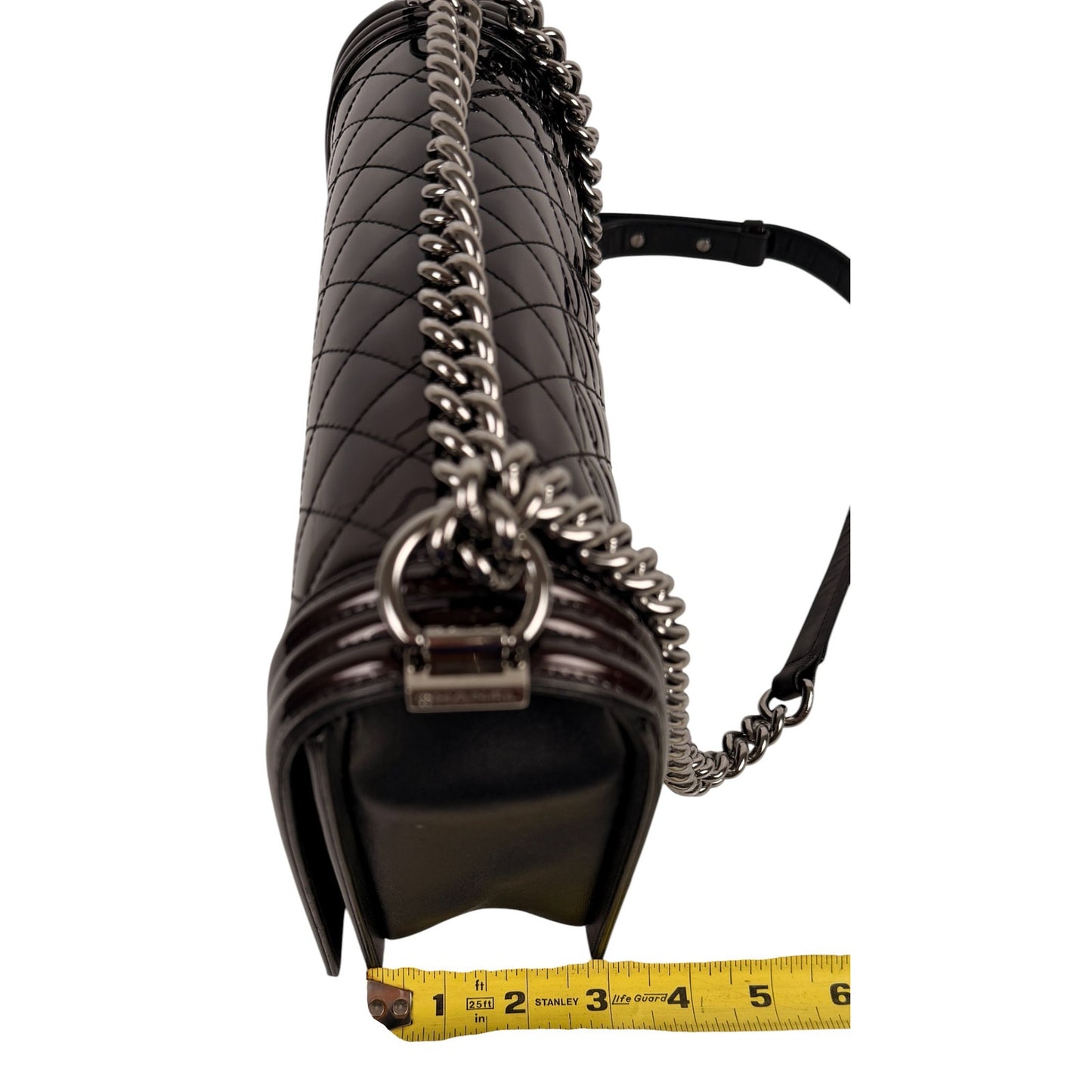 Chanel Boy New Medium Flap Bag in a Brown Patent Leather with Silver-Tone Hardware