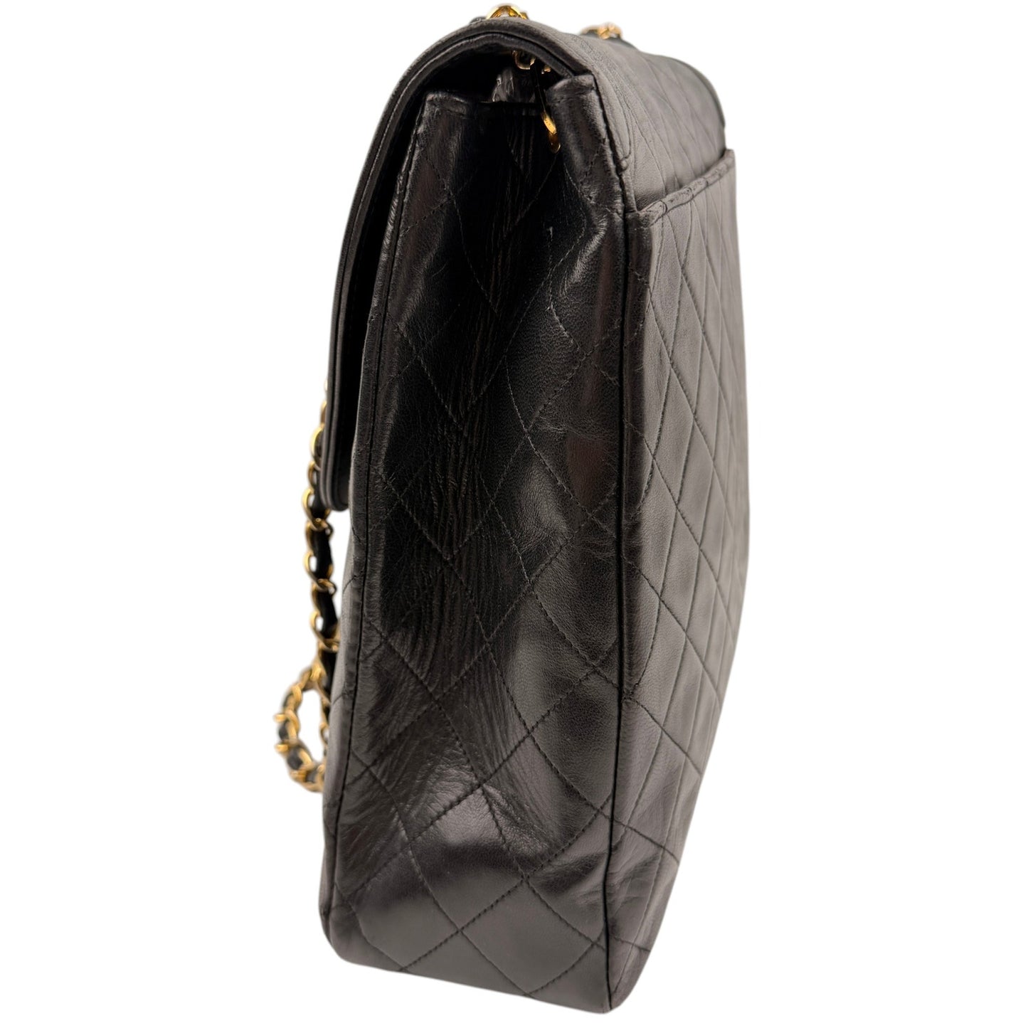 Chanel Vintage Black Quilted Trapezoid Flap Shoulder Bag with Wallet