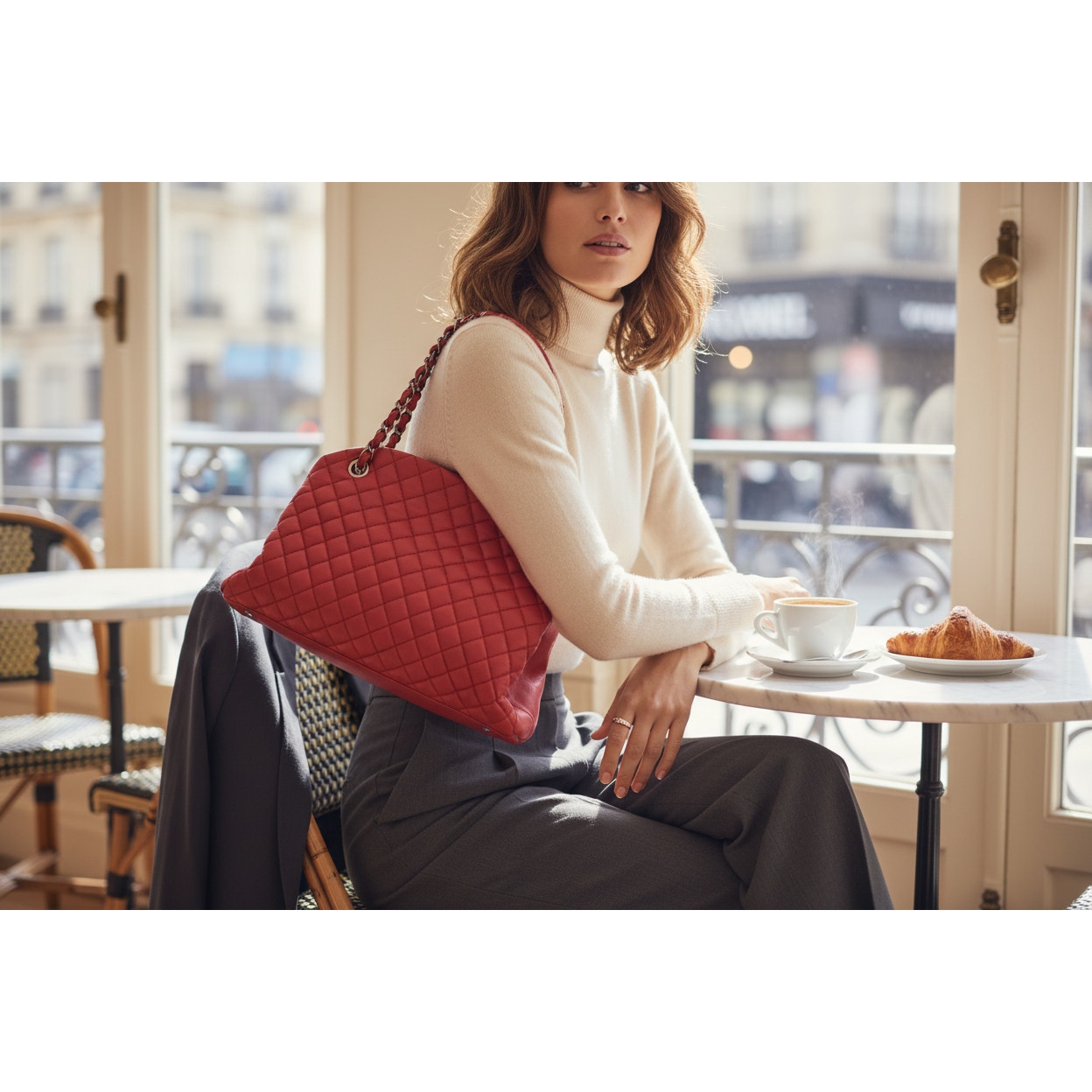 Chanel Just Mademoiselle Large Bowling Bag in Pink Quilted Nubuck Leather