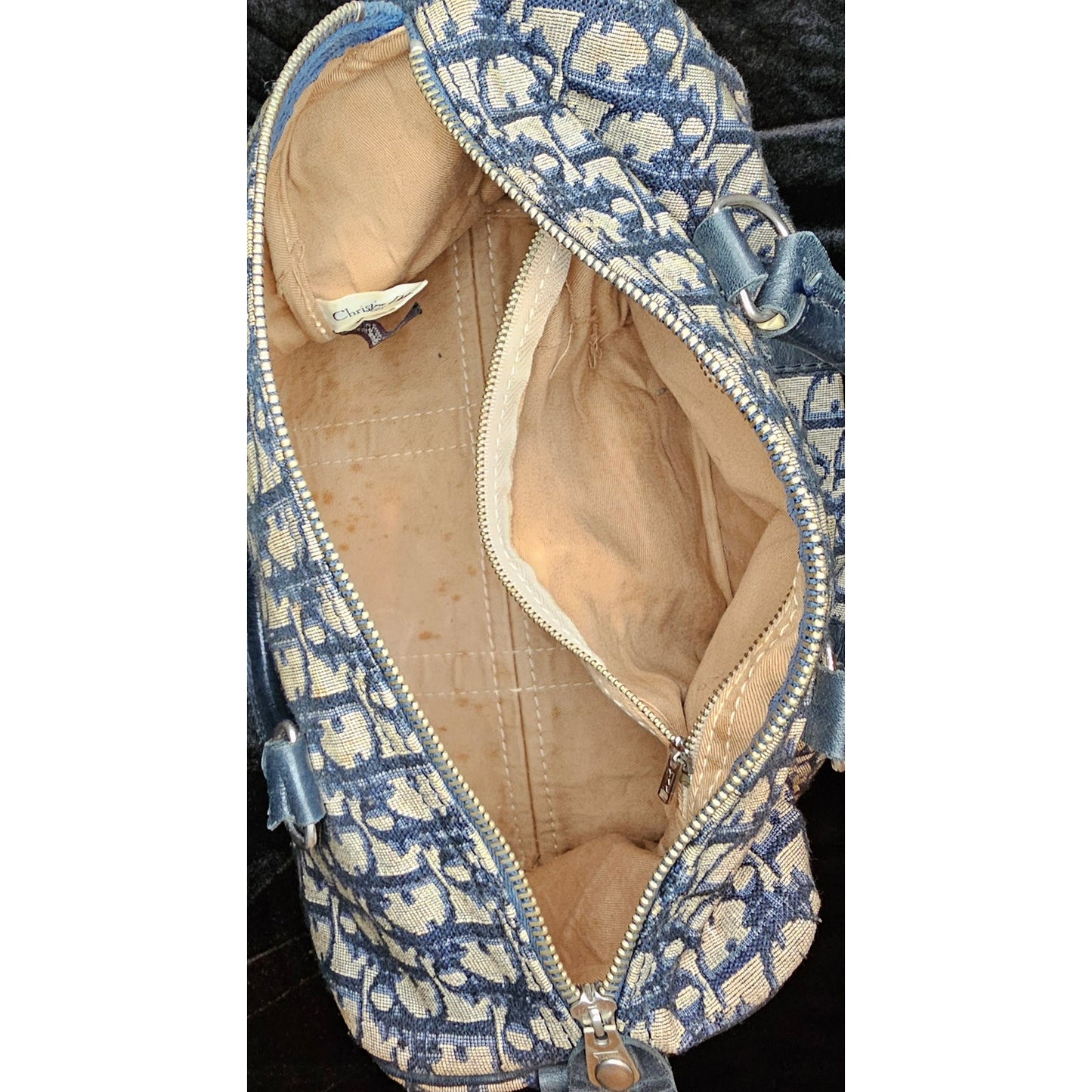 Christian Dior Vintage  Trotter Boston bag in navy blue canvas with leather trim