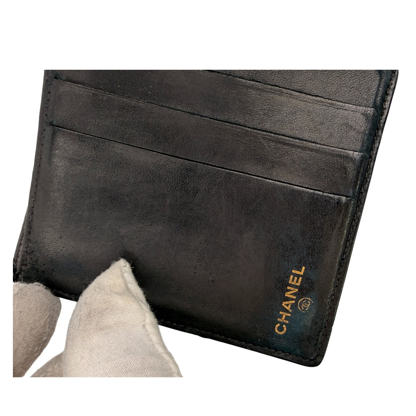 CHANEL CC Logo Grained Calfskin Bifold Men's Wallet Black