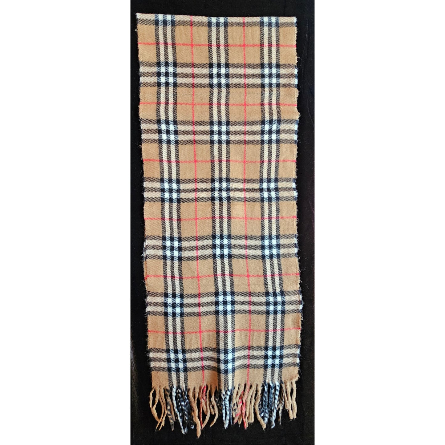 BURBERRYs of London 100% Lambswool BEIGE Scarf Shawl Nova Check Vintage Made In England