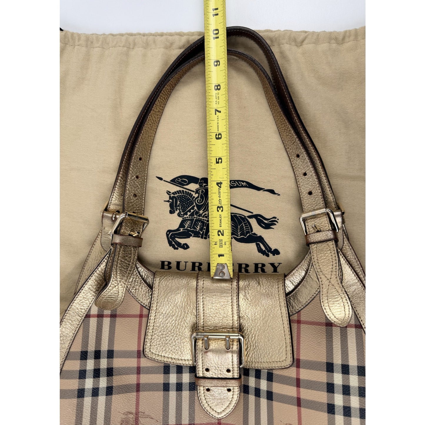 Burberry Burberry Haymarket Check Gold Coated Canvas Shoulder Bag